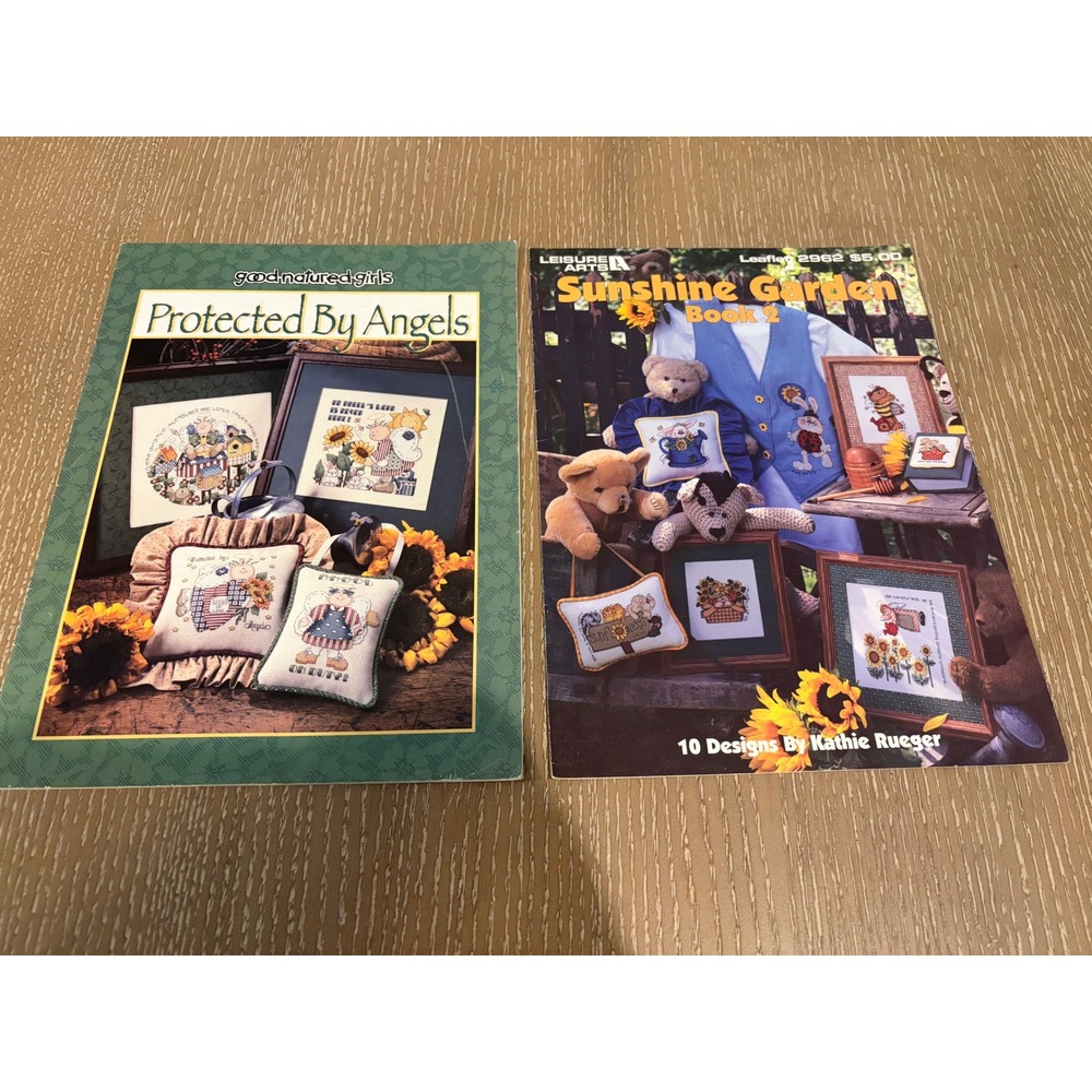 Vintage Cross Stitch Pattern Books Sunflowers Angels Teddy Bears Country Garden